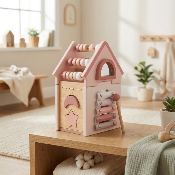 Pastel wooden activity house 5-in-1 Montessori playhouse