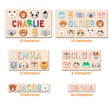 Name puzzle size options showing boards with 2 to 12 animal elements