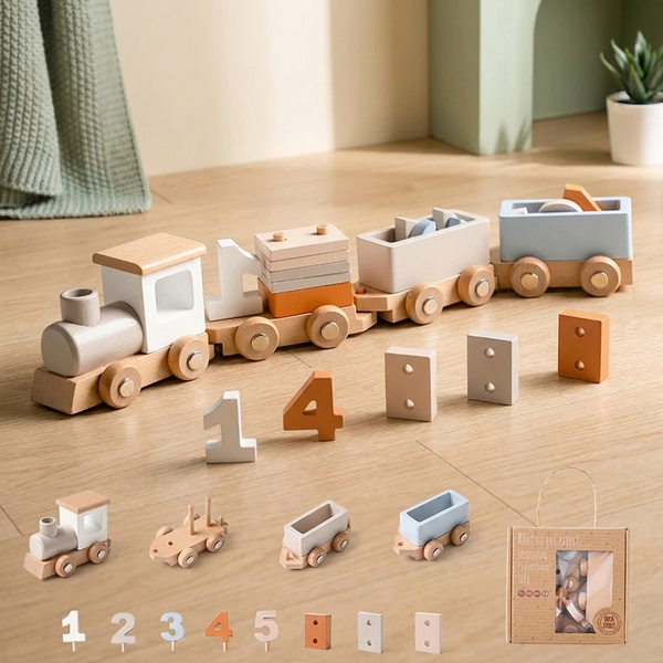 Wooden pull-along number train toy with number blocks
